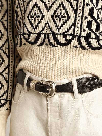 Golden Goose Belt in black braided leather with silver color buckle outlook