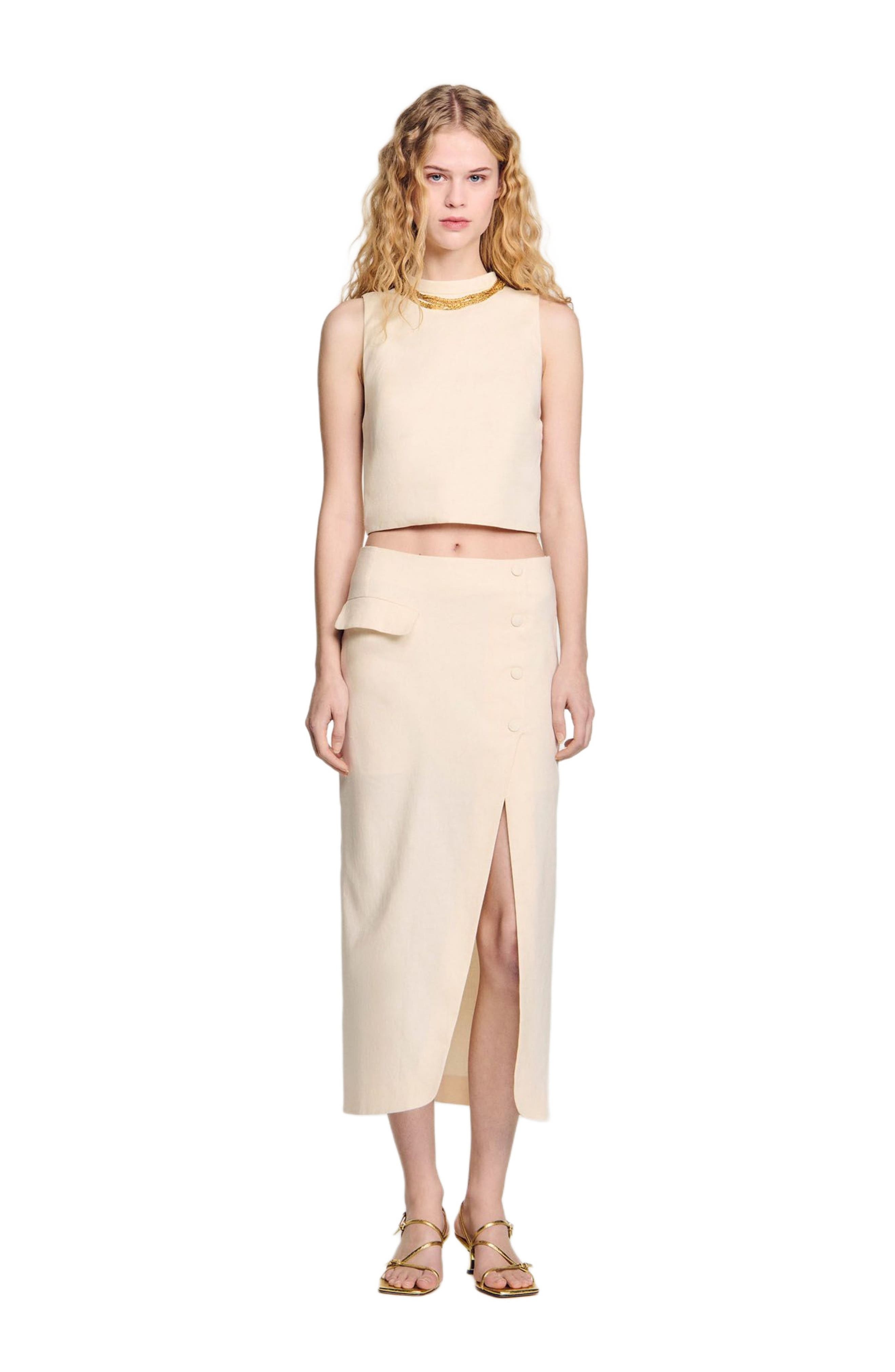 SANDRO Knit crop top with necklace in Ecru at Nordstrom - 3