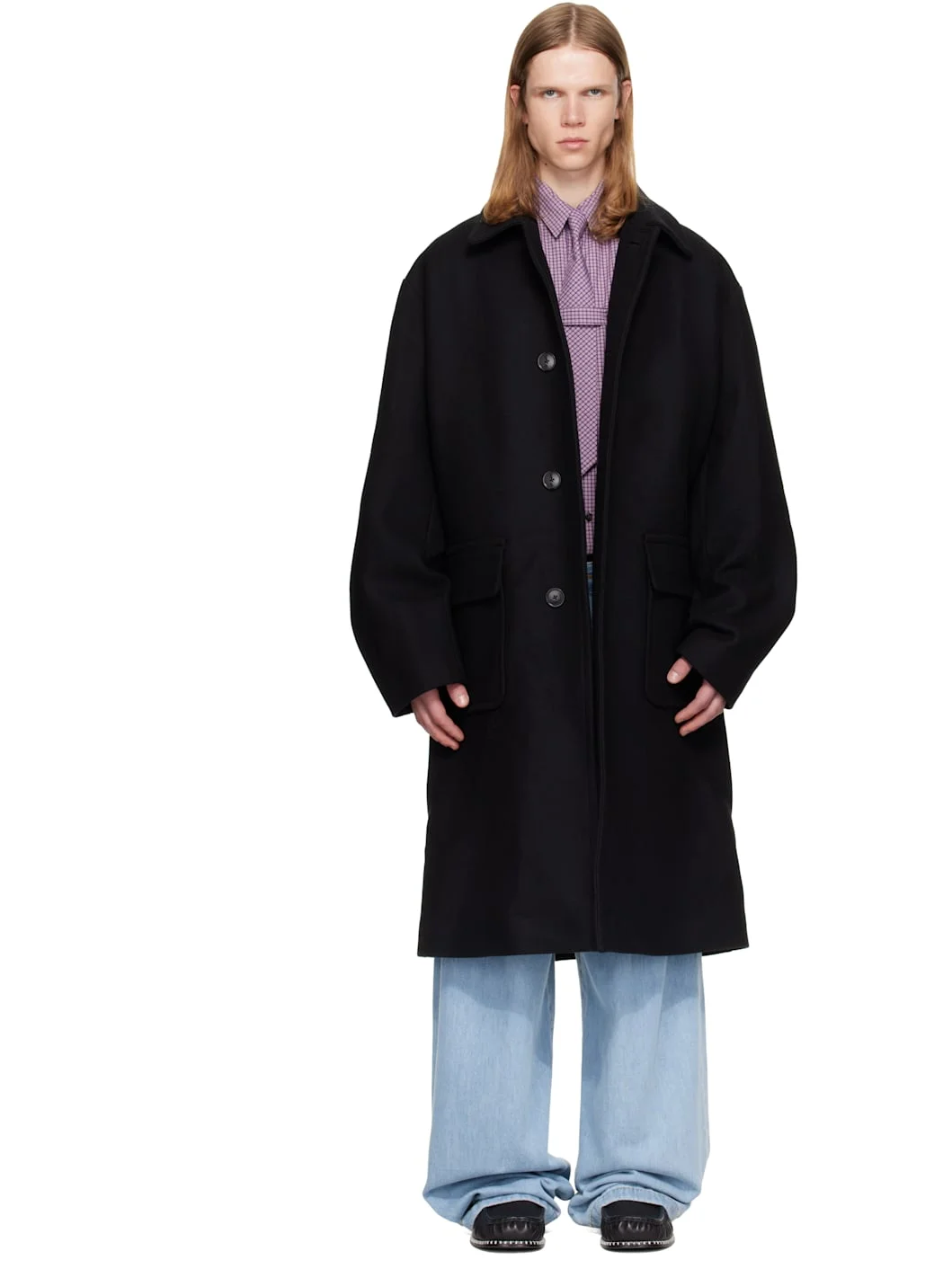 Black Single-Breasted Wool Coat - 1