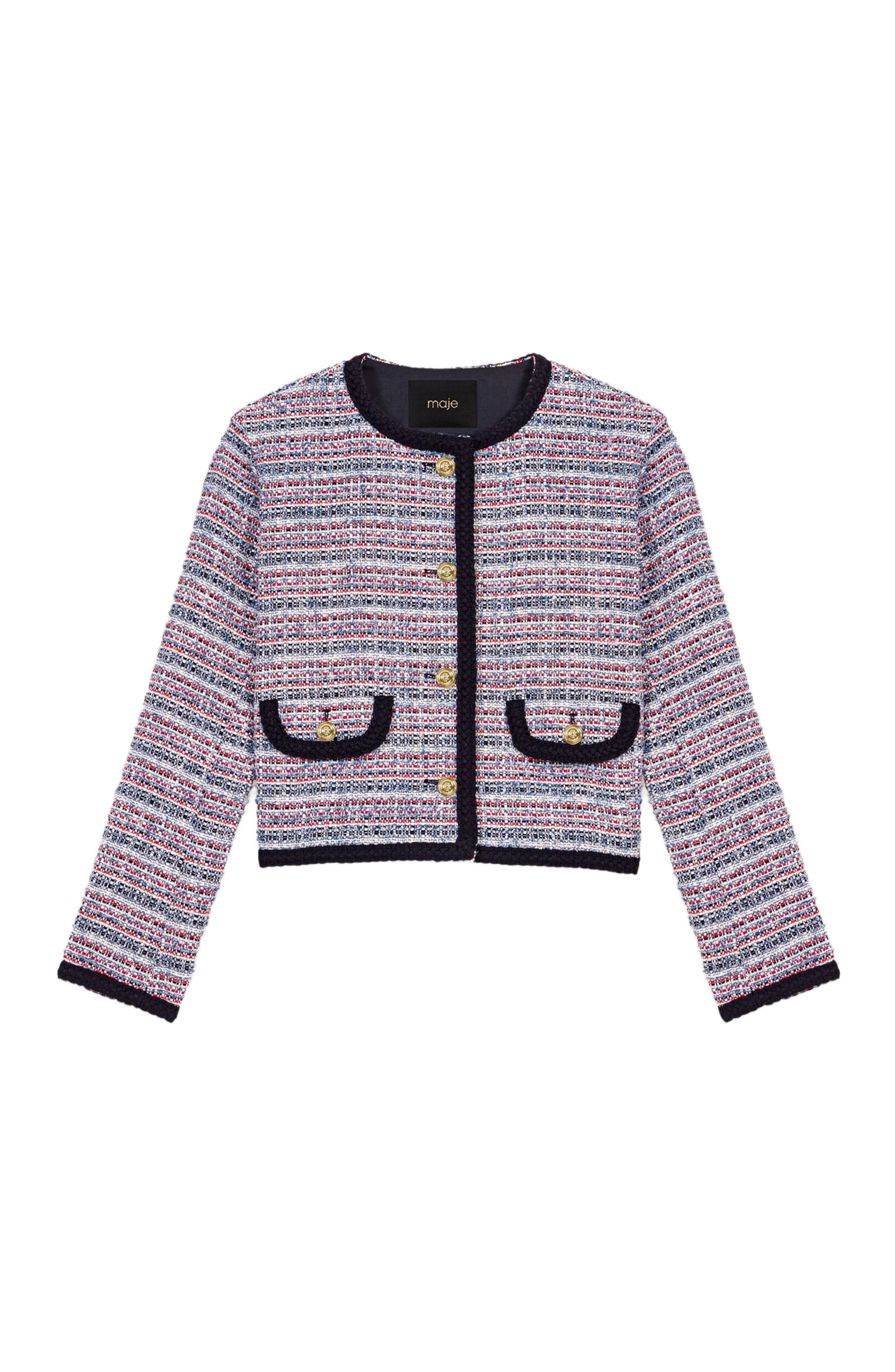 maje Short tweed jacket in Blue /Red at Nordstrom - 5