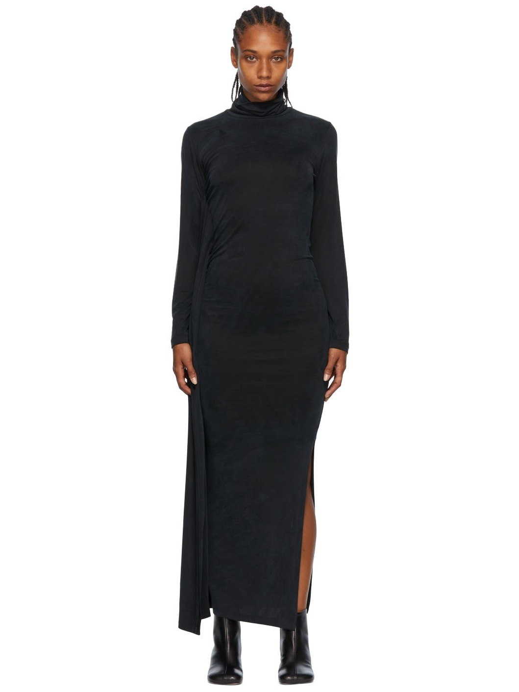 Black Turtleneck Long Dress - 1