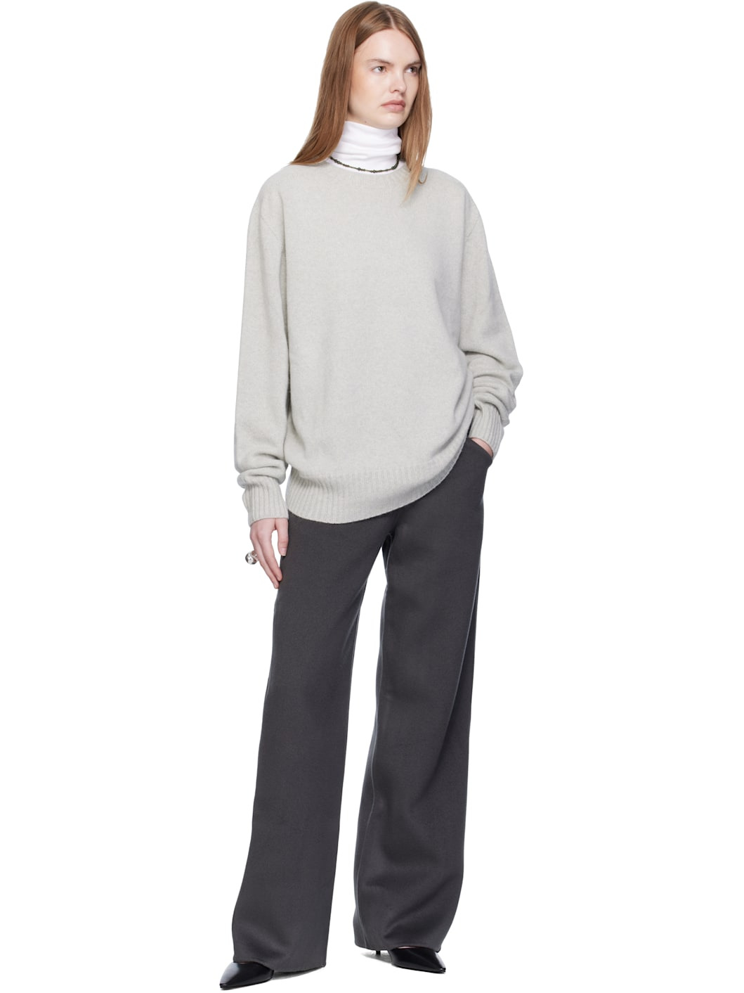 Gray Cashmere Relaxed Pullover Sweater - 4