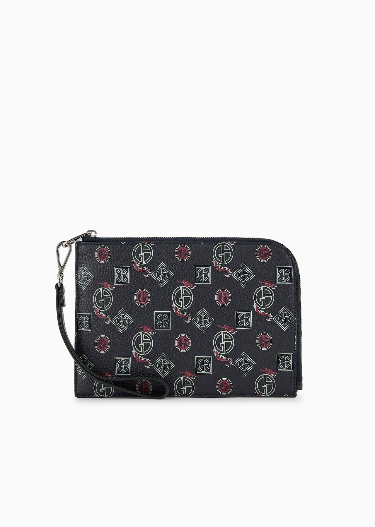 Leather pouch with all-over monogram - 1