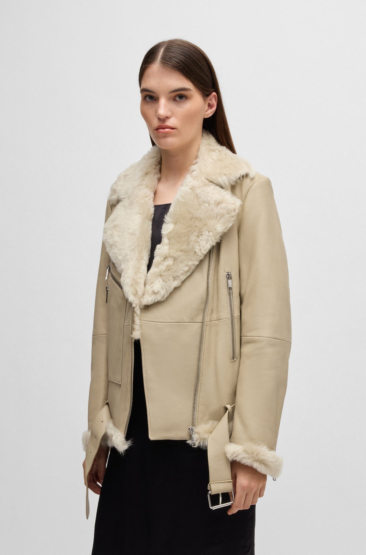 LEATHER JACKET WITH SHEEPSKIN TRIMS - 2