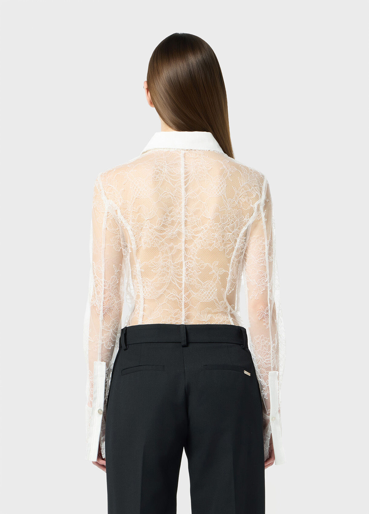 VALENCIENNES LACE BODY-SHIRT WITH DENIM INSERTS - 3