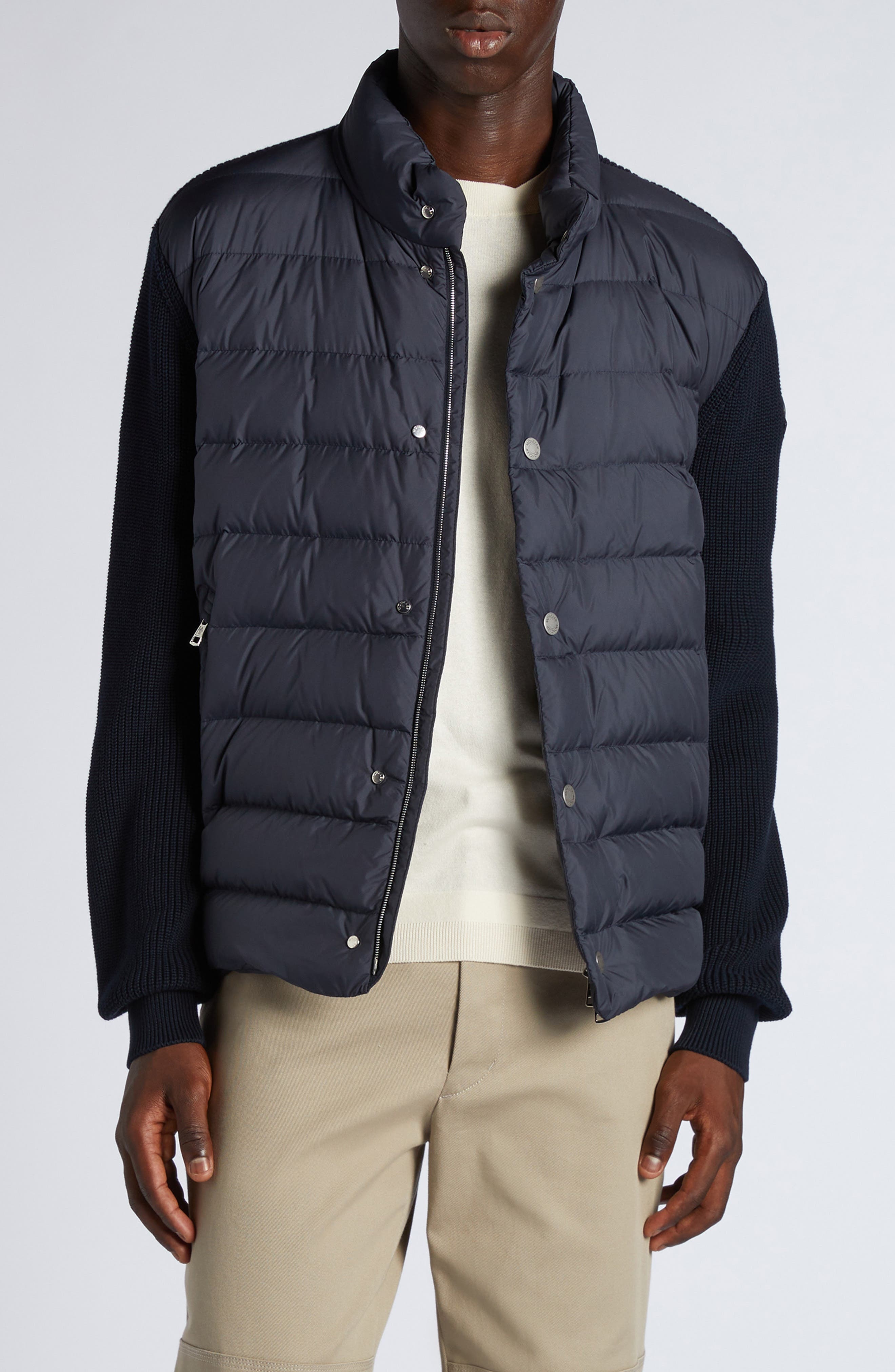 Moncler Quilted Down & Cotton Knit Cardigan in Night Sky at Nordstrom - 1