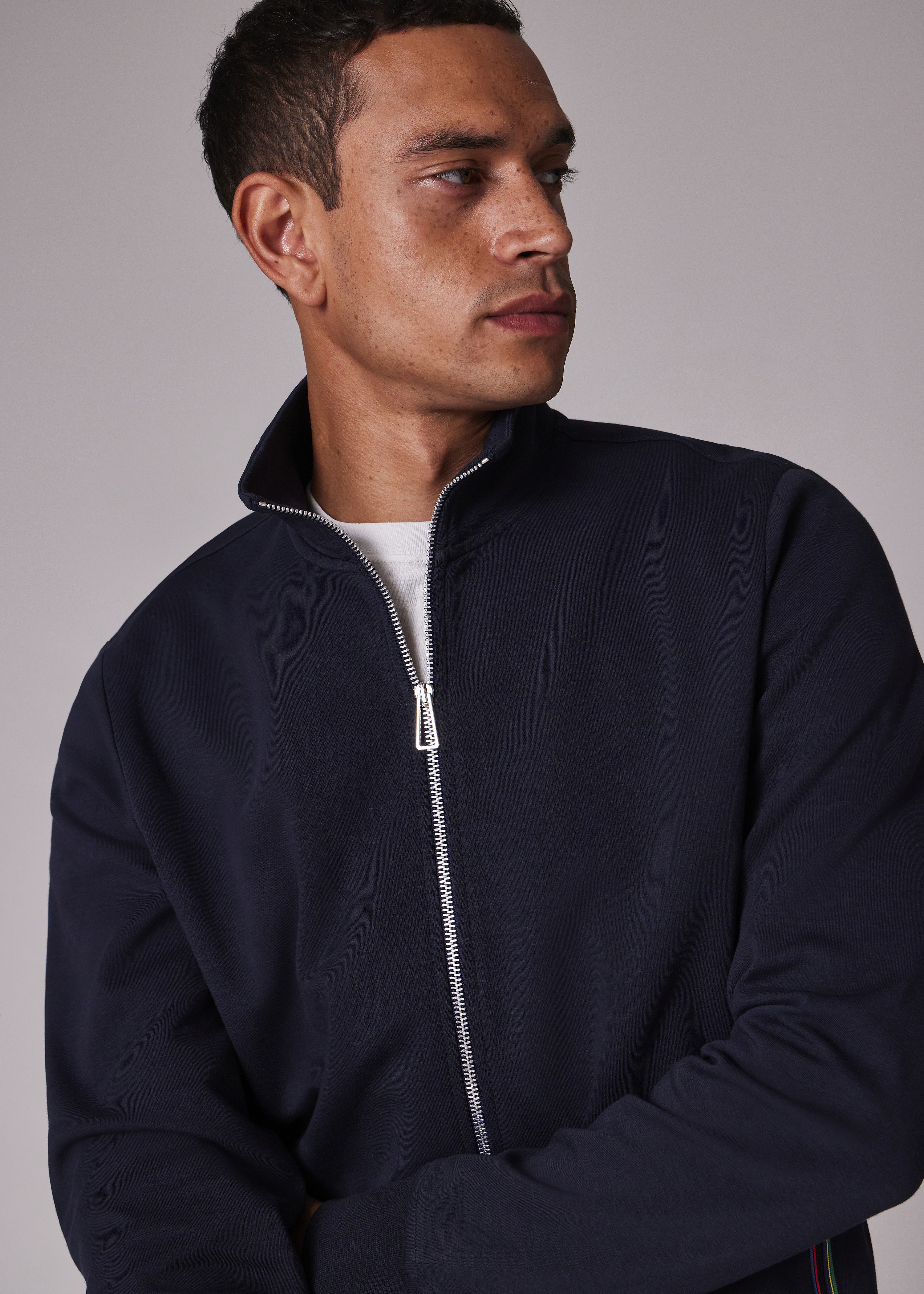 Navy Double Face Cotton-Blend Track Top - 3