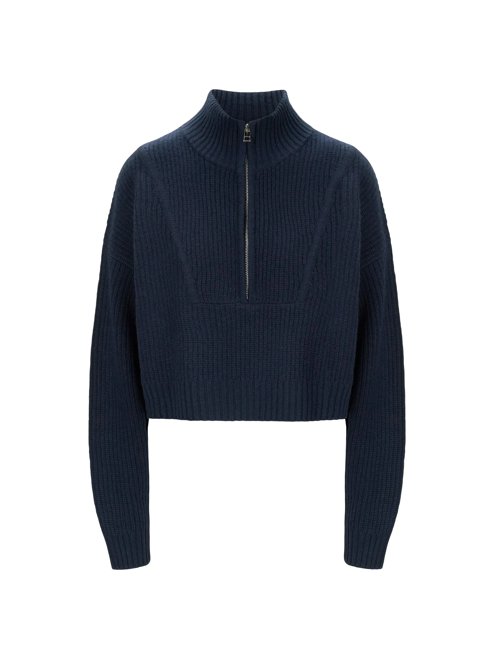 Women's Hampton Cashmere Crop Half-Zip Pullover - Navy - 1