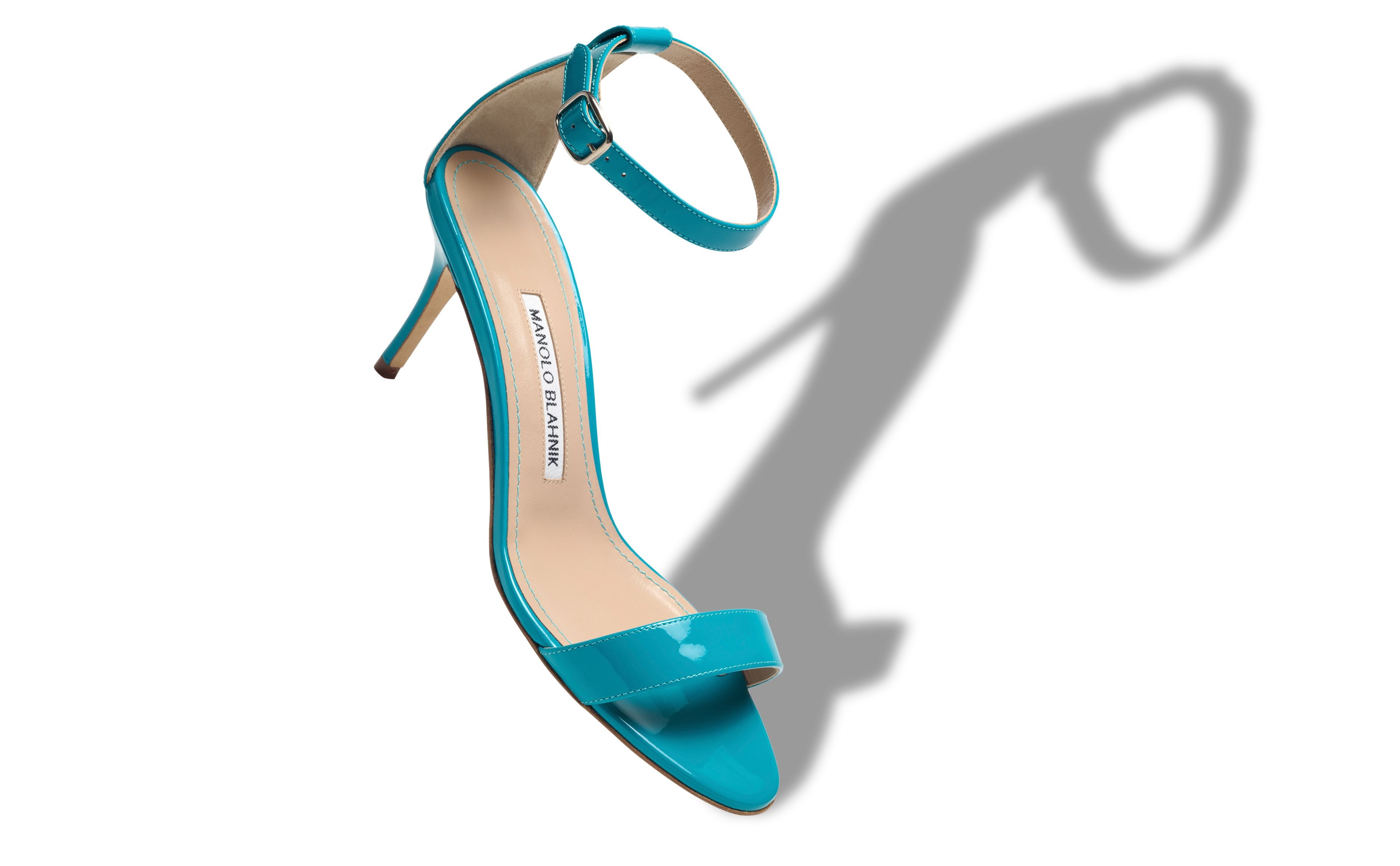 Turquoise Patent Leather Ankle Strap Sandals - 2