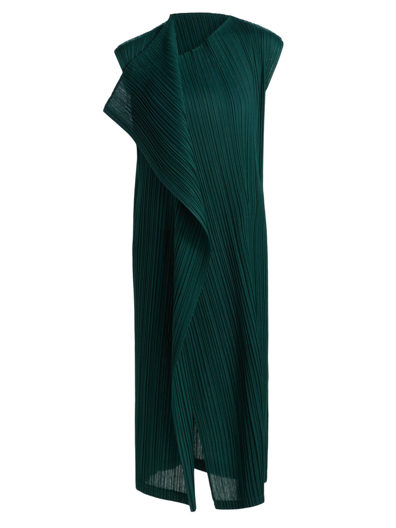 Women's Plissè Pleats Ruffle Midi-Dress - Dark Green 1