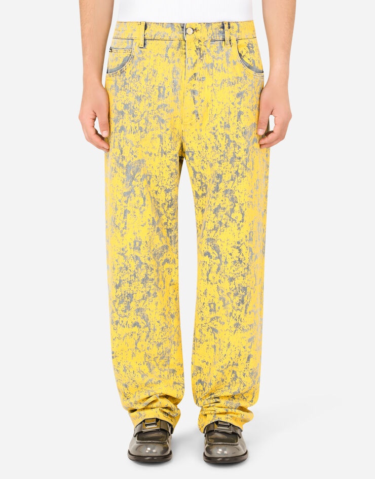 Oversize stretch jeans with marbled print - 2