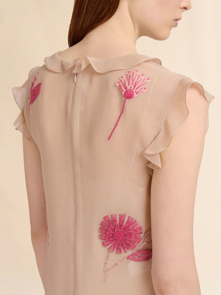NUDE SILK DRESS WITH CAMELLIA EMBROIDERY - 5