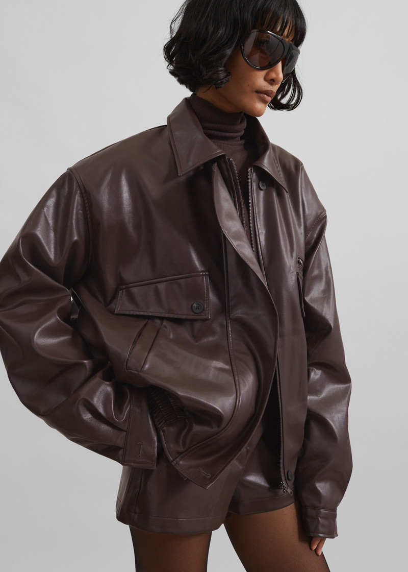 Belmont Faux Leather Jacket - Brown 6