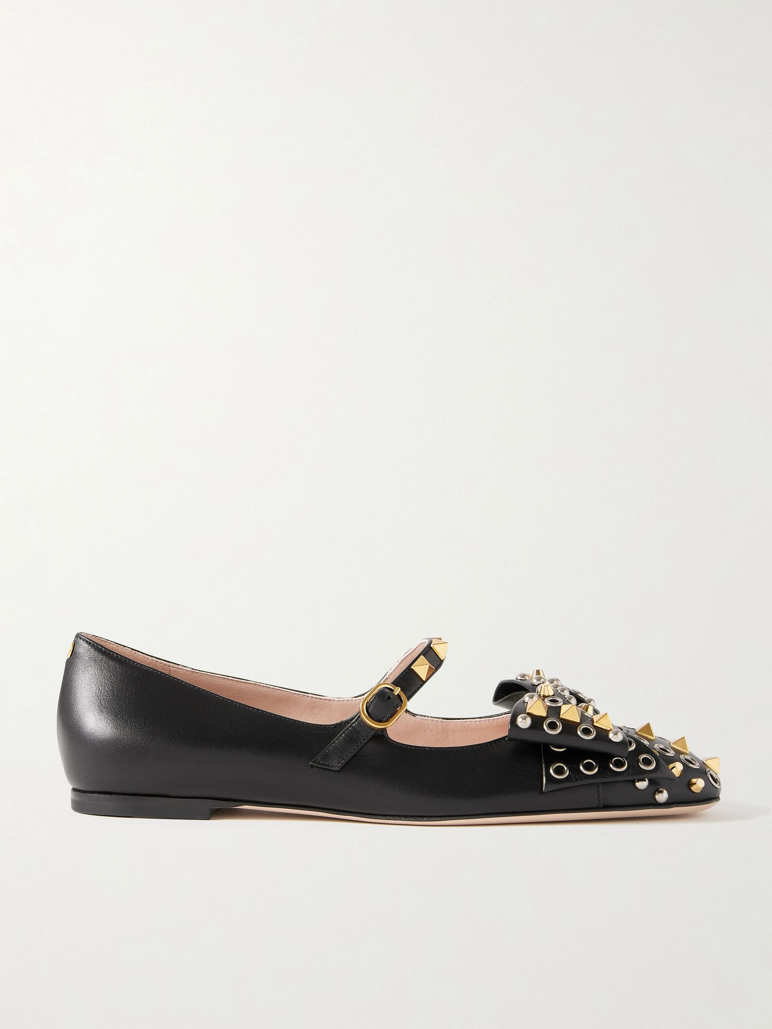 Bowow embellished leather Mary Jane ballet flats Black - 1