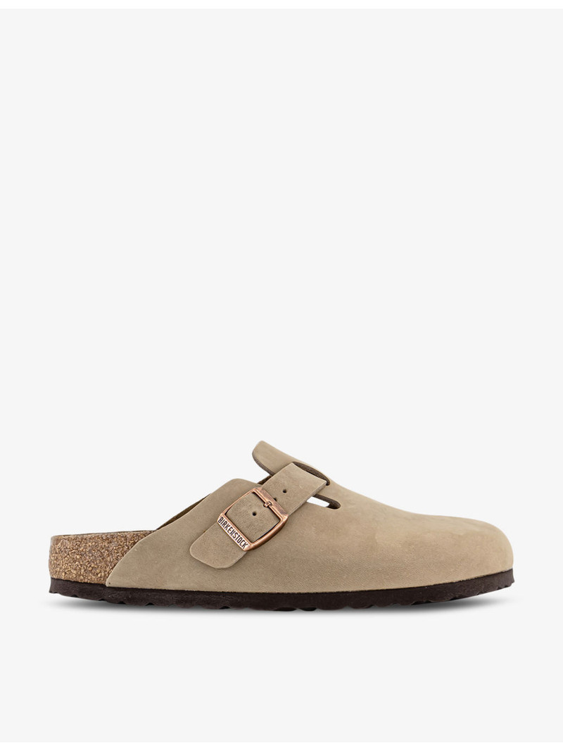 Boston logo-embossed suede clogs 1