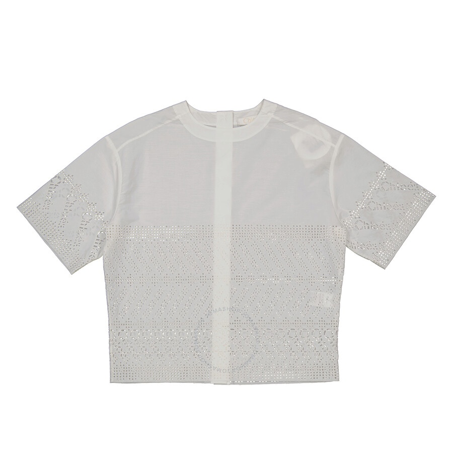 Chloe Ladies White Cotton Poplin Embroidered Shirt, Brand Size 38 (US Size 4) - 5
