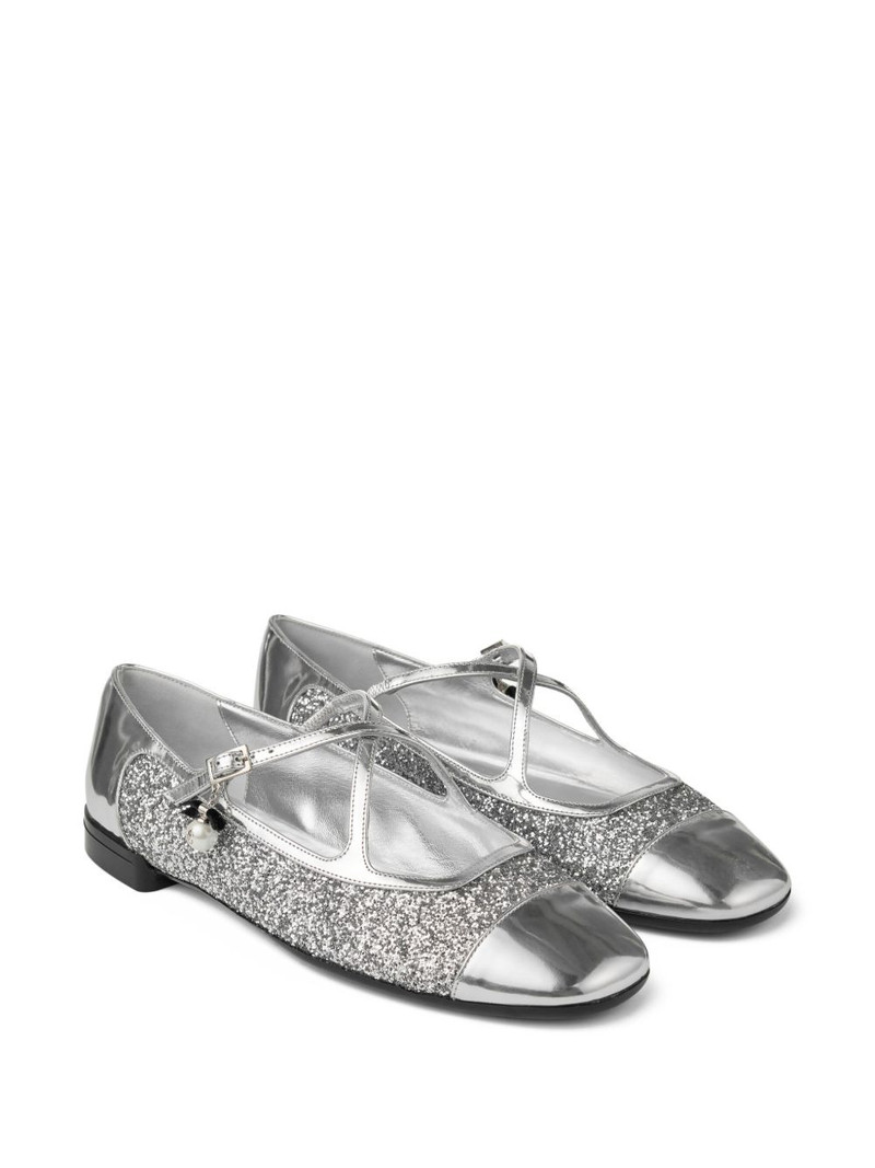 JIMMY CHOO Eleri glitter-leather ballet flats outlook