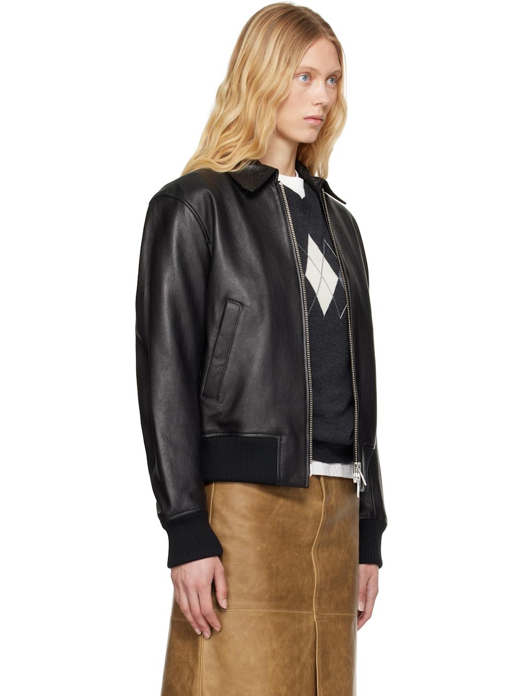 Black Zipped Leather Jacket - 2