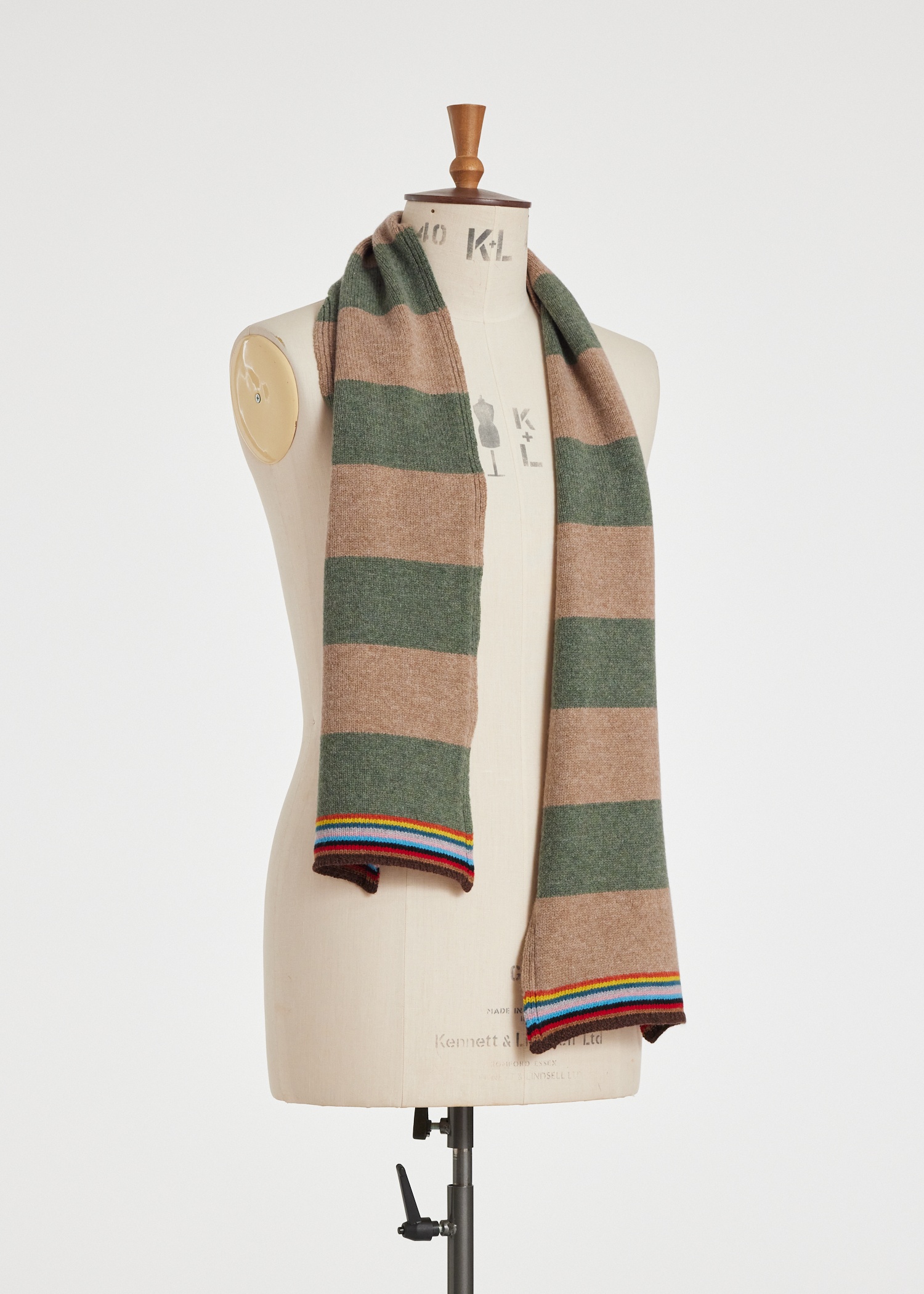 Khaki And Tan Block Stripe Scarf with 'Signature Stripe' Trim - 3