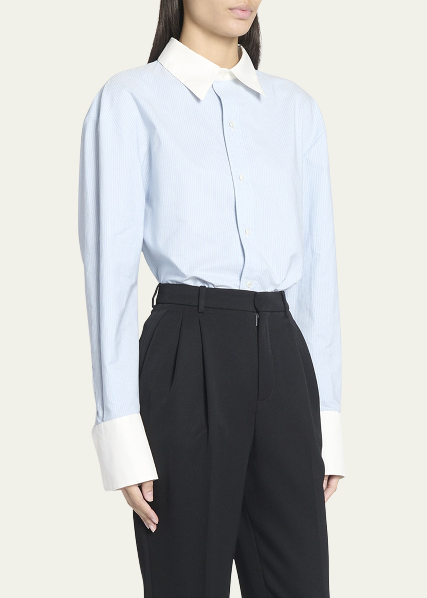 Striped Button-Front Blouse - 4