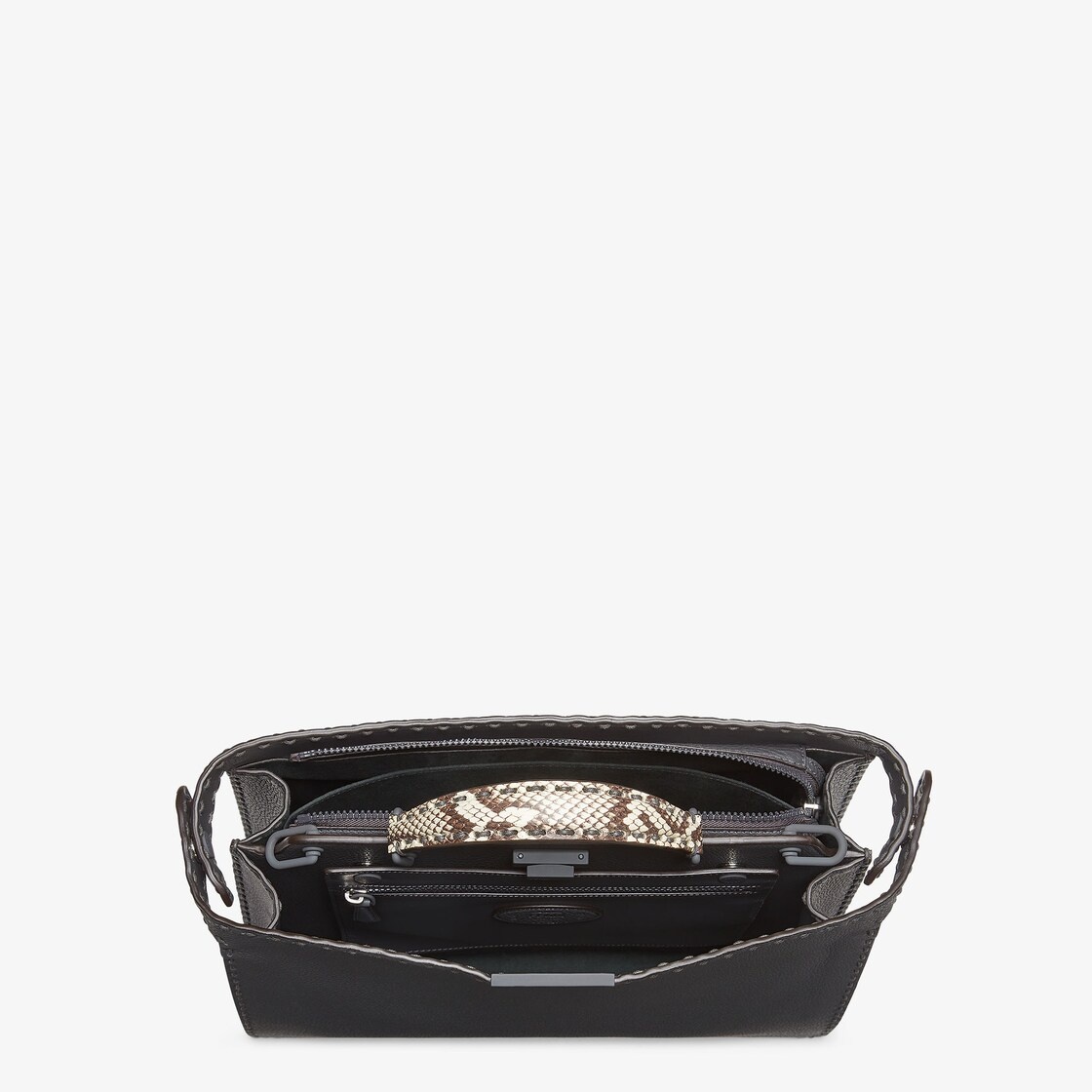 Medium Peekaboo ISeeU bag, made of dark gray Cuoio Romano leather finished with hand stitching. The  - 5