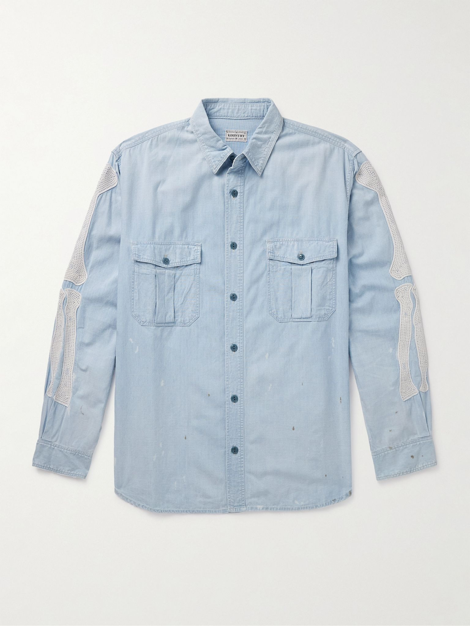 Embroidered Cotton-Chambray Shirt Blue - 1