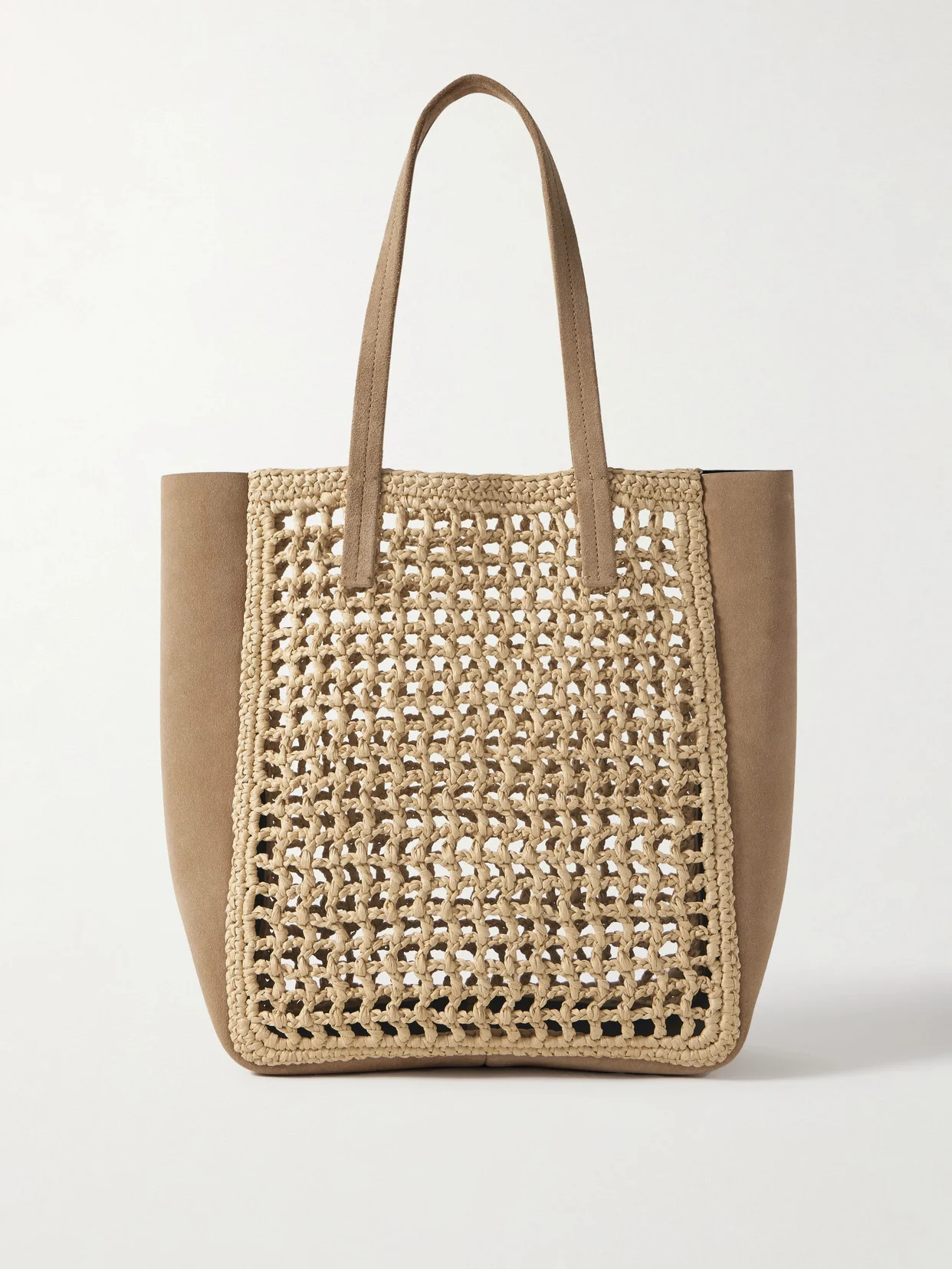 Zoe Small Suede And Crocheted Raffia Tote - 1