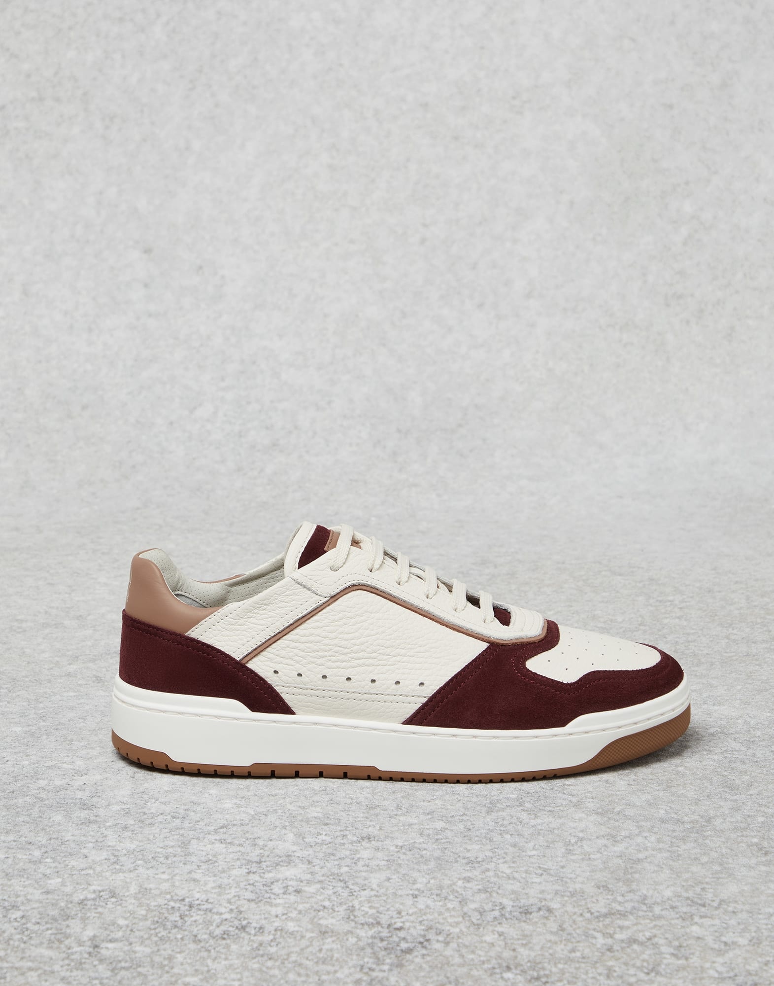 Grained calfskin and washed suede basket sneakers - 5