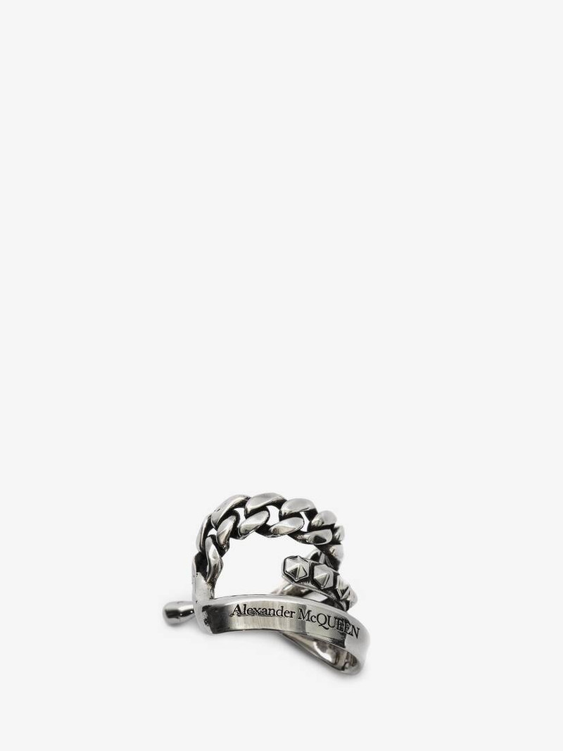 Alexander McQueen Punk Stud Ear Cuff in Antique Silver outlook