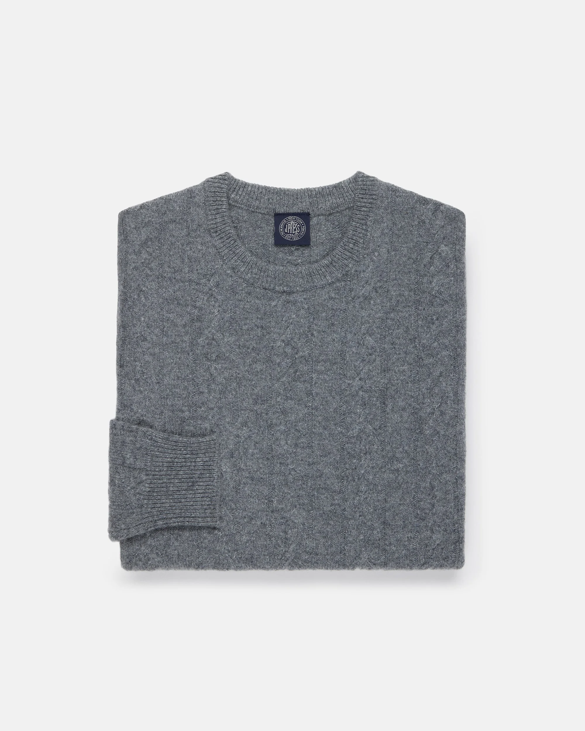 GREY LAMBSWOOL CABLE CREWNECK SWEATER - 1