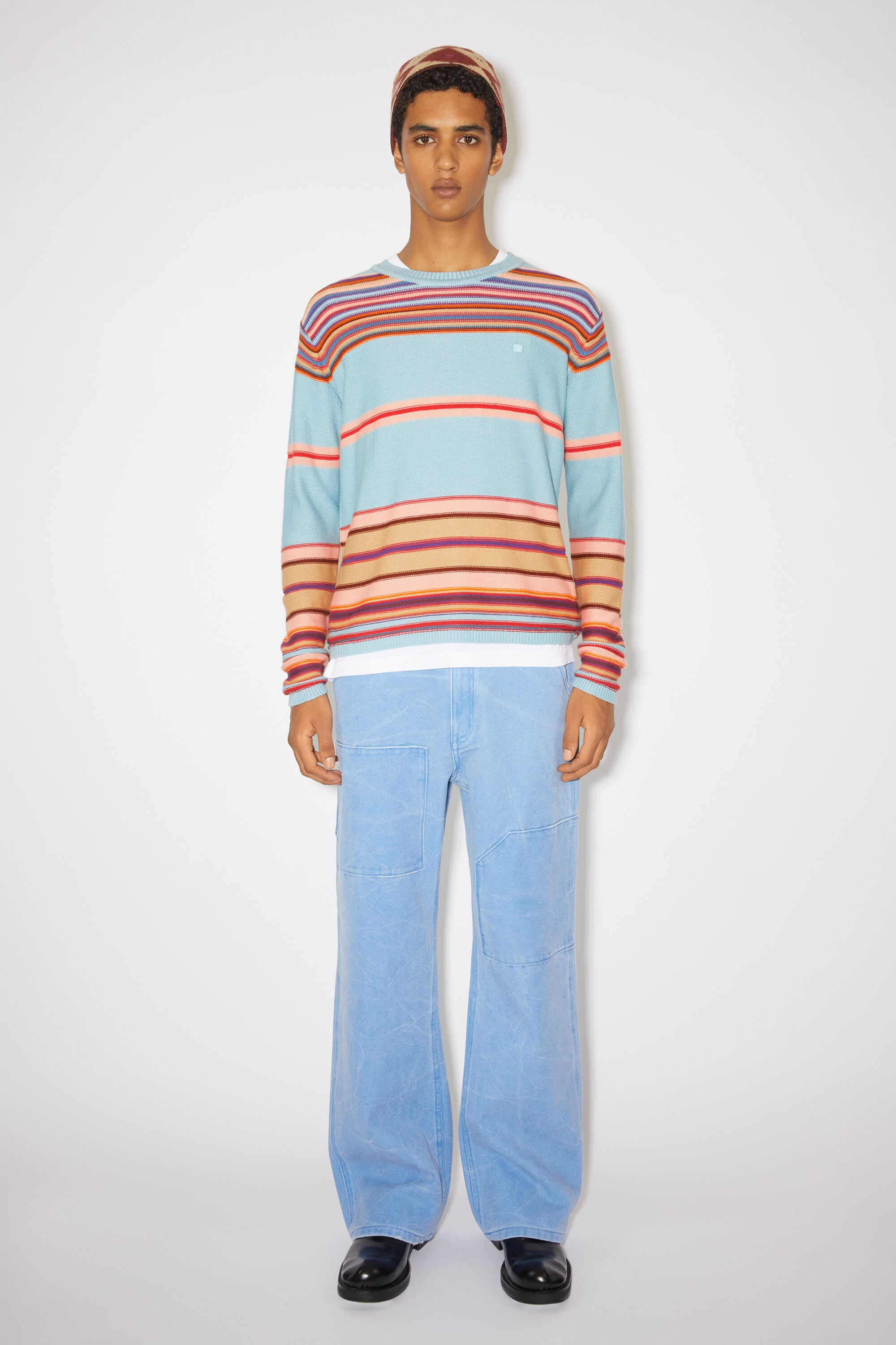 Crew neck knit jumper - Dusty blue/multi - 2