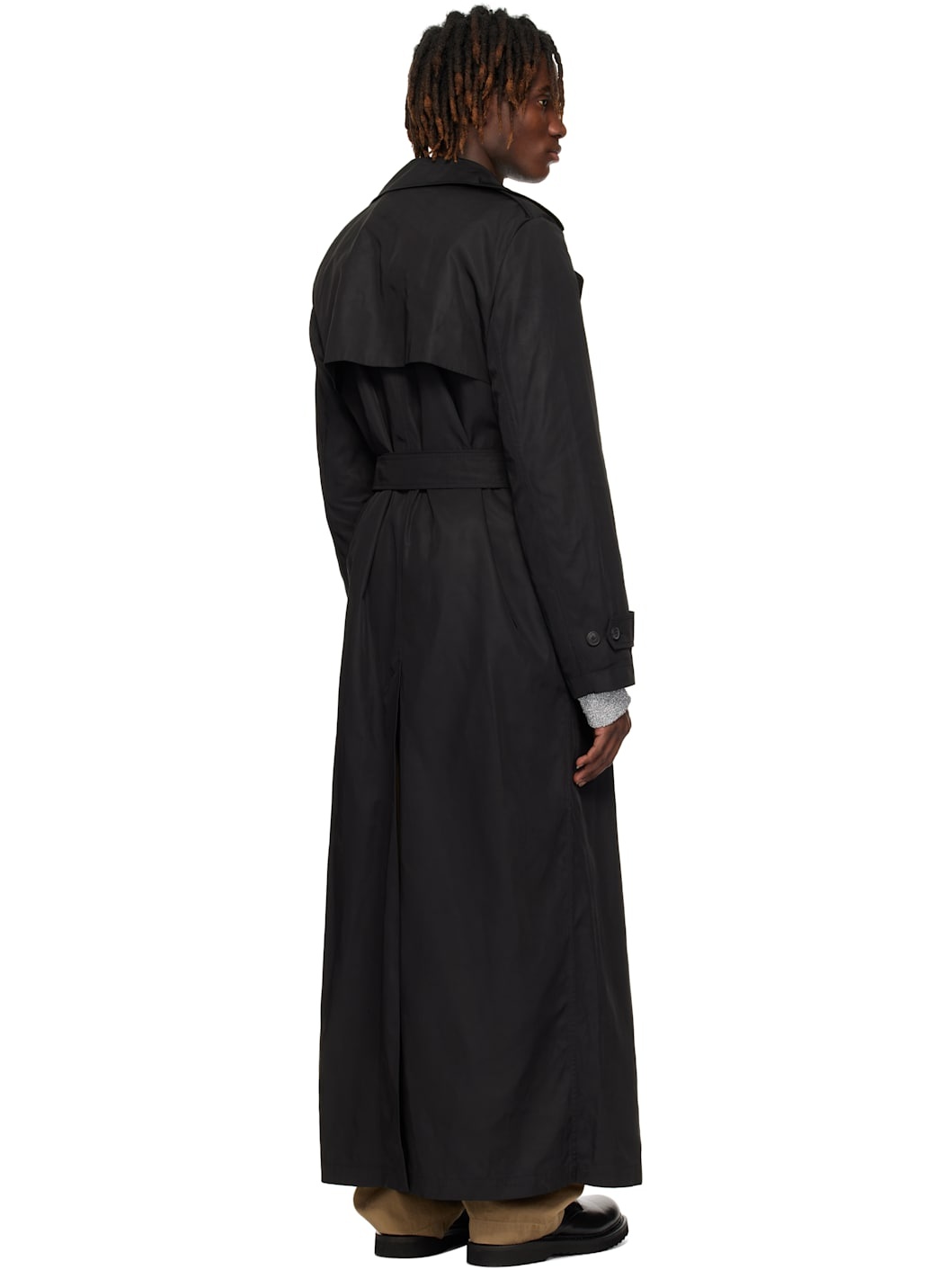 Black Double-Breasted Trench Coat - 3