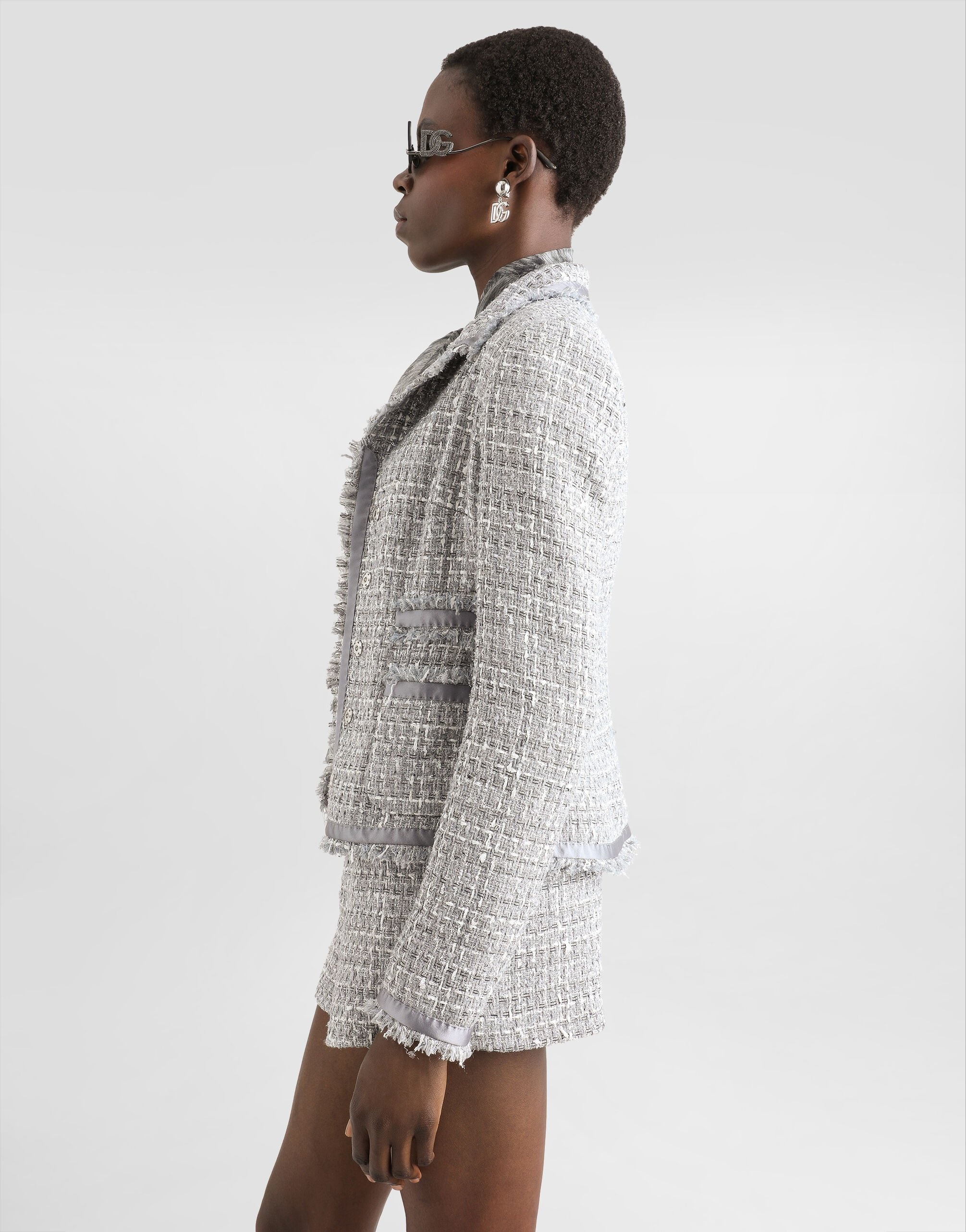 Short single-breasted lamé bouclé jacket - 4