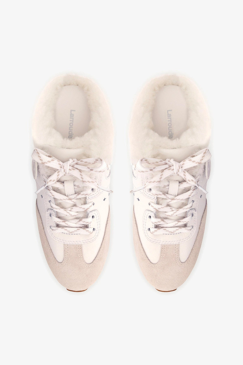 Stella Mule In Mushroom Grey Suede and White Shearling 7