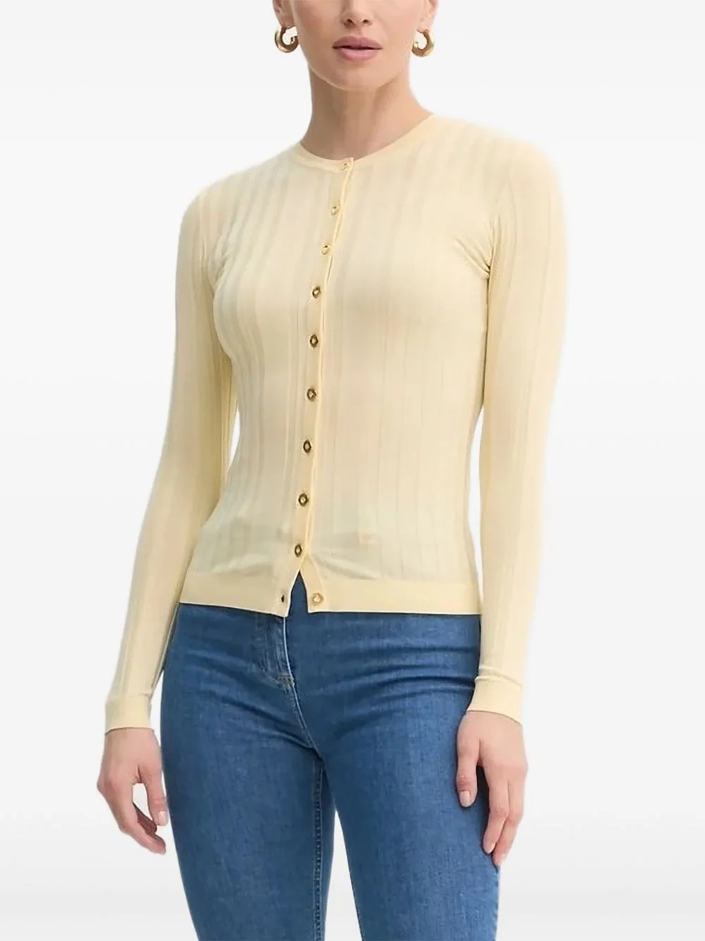 ribbed button cardigan - 1