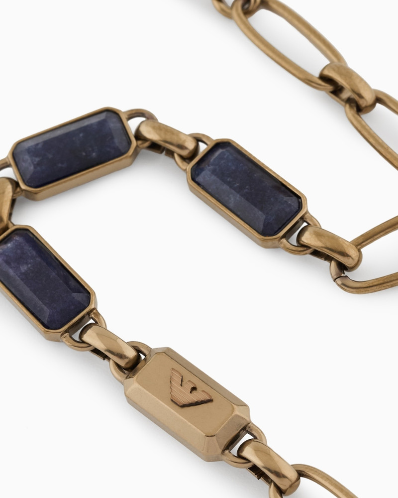 BLUE STONE WITH IP ANTIQUE GOLD-PLATING CHAIN BRACELET 3