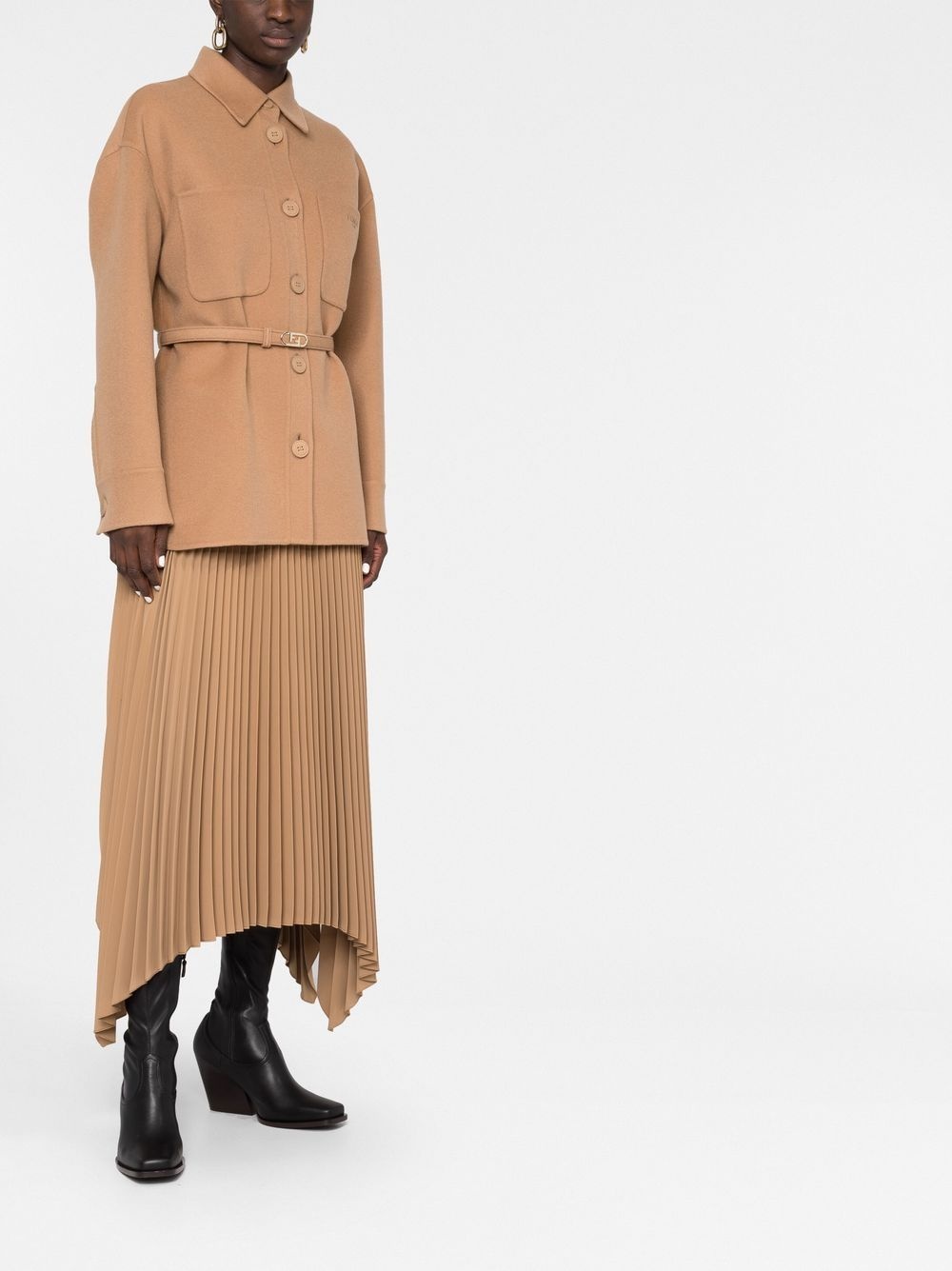 logo-buckle single-breasted coat - 6