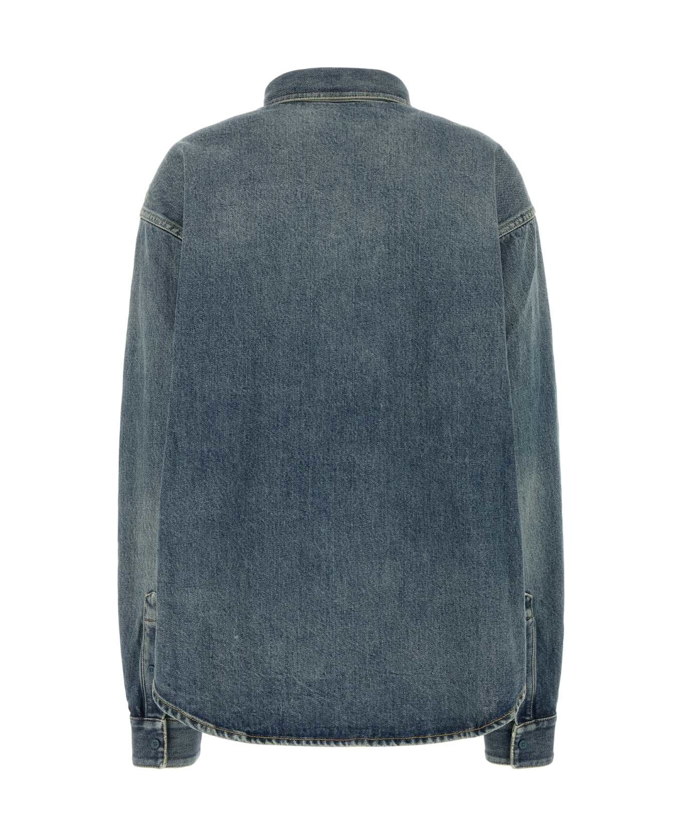 Blue Oversized Shirt With Chest Pocket And Washed Effect In Cotton Woman - 2