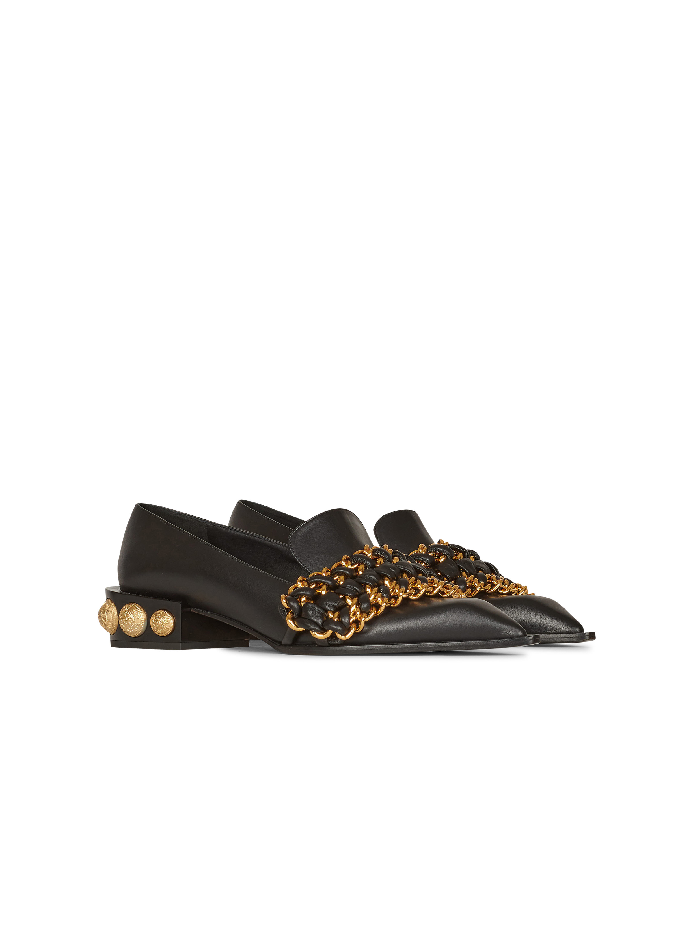 Leather Coin loafers with gold-tone chains - 2