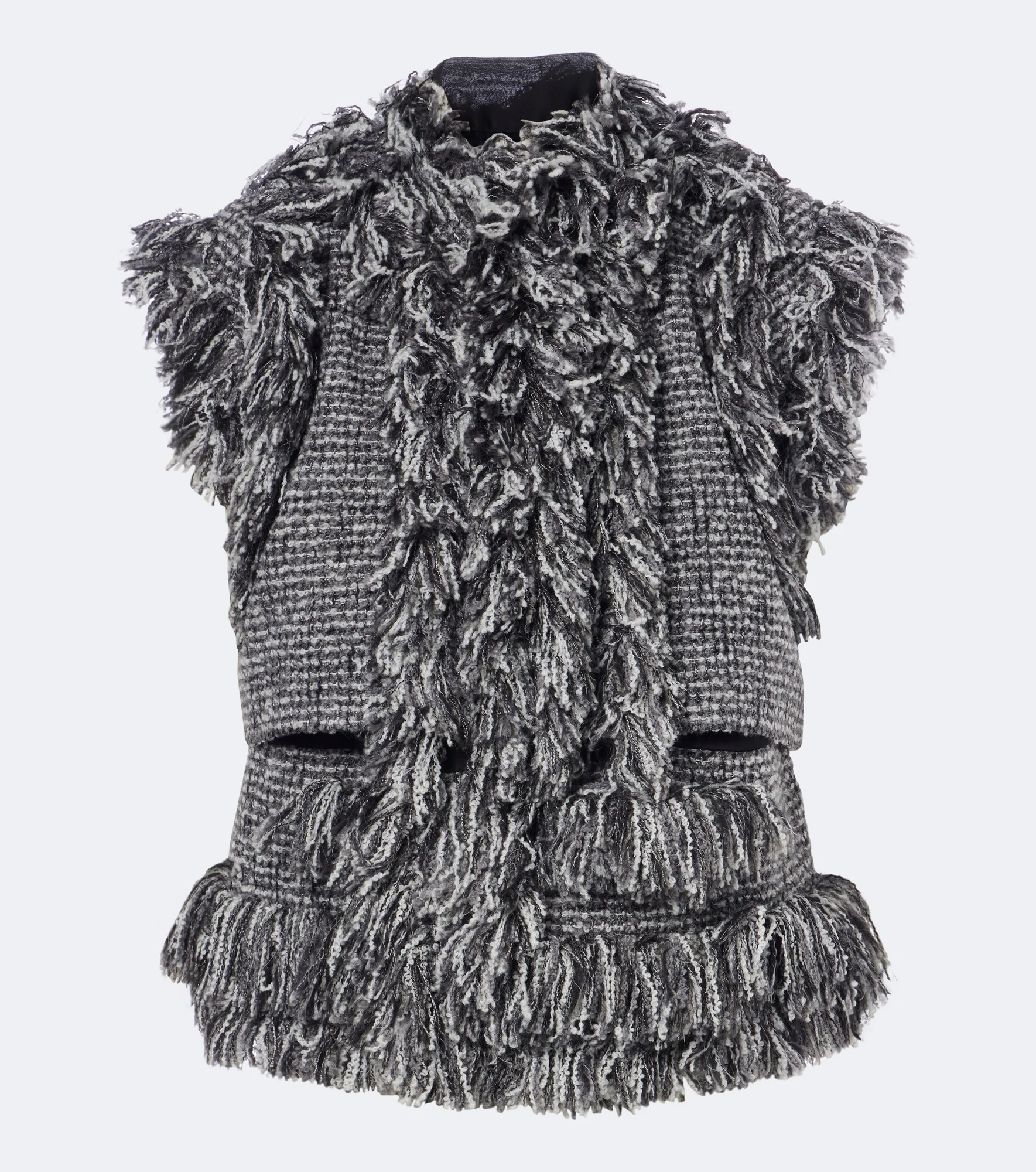 Fringed wool-blend tweed vest - 1