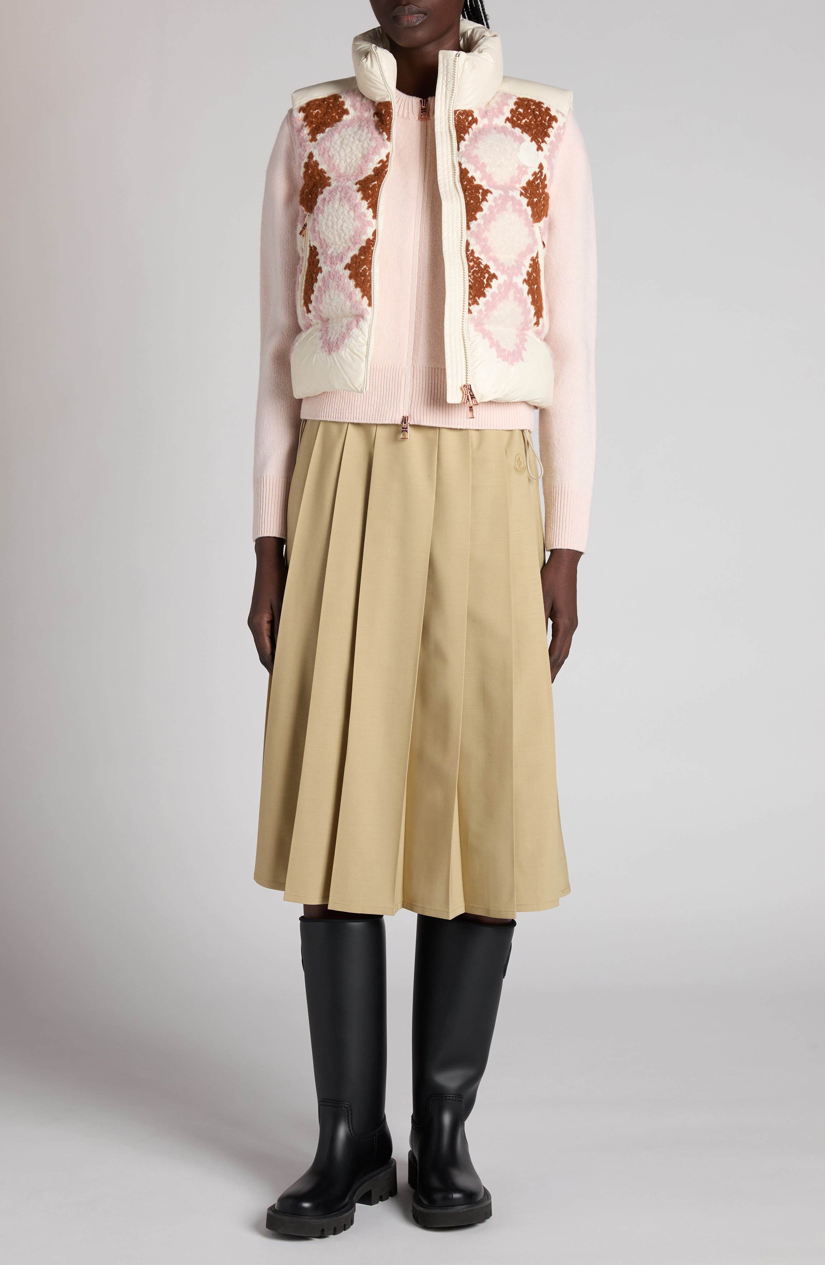 Moncler Armathia Embroidered Down Vest in Beige/Pink at Nordstrom - 2