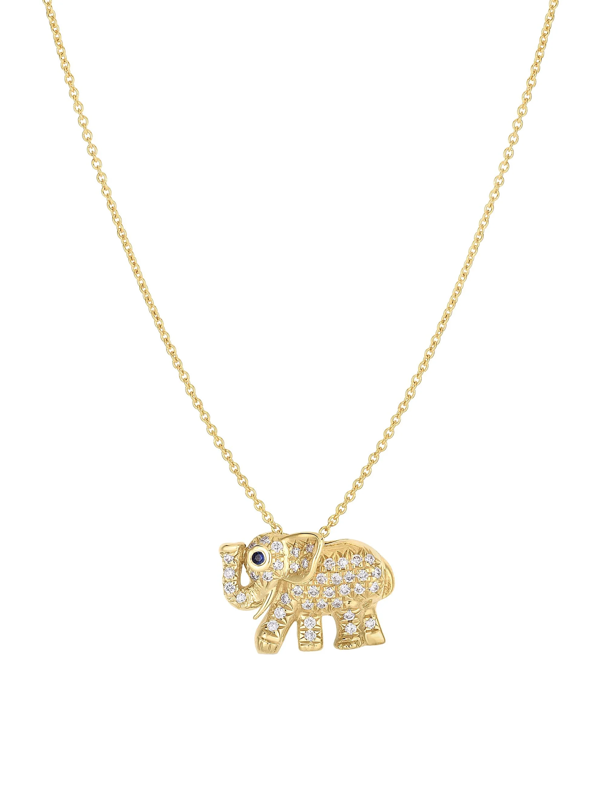 Women's Tiny Treasures 18K Gold, Diamond & Blue Sapphire Elephant Necklace - Yellow Gold - 1