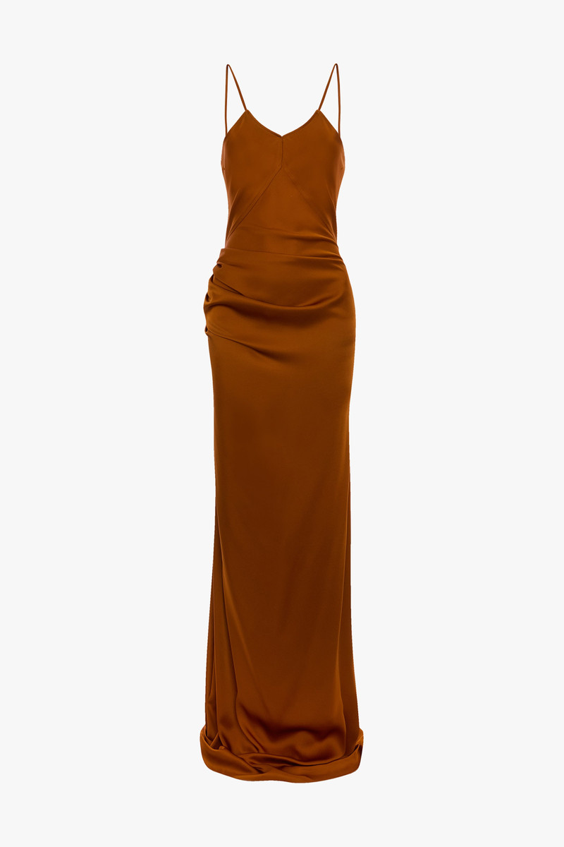 Draped Cami Floor-Length Dress In Bronze 1