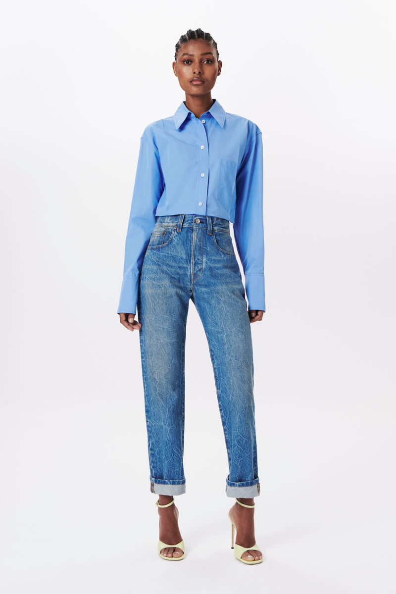Victoria Beckham Cropped Long Sleeve Shirt in Oxford Blue outlook