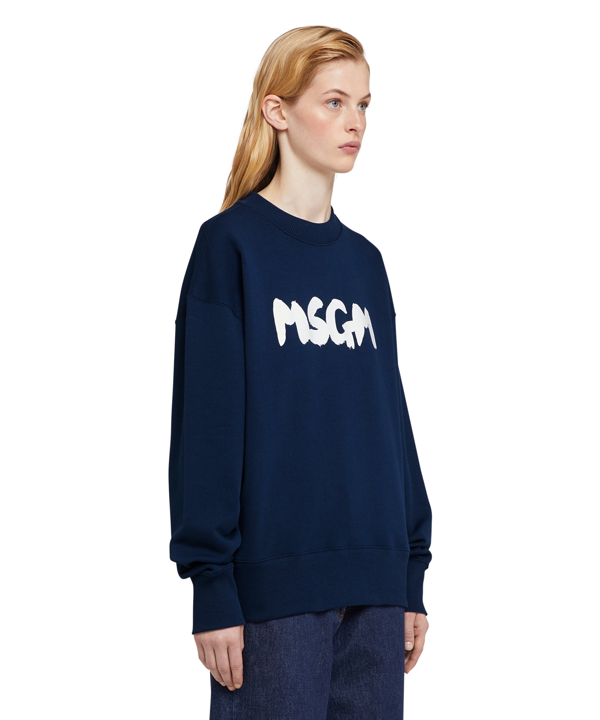 Cotton crewneck sweatshirt with brushstroke logo - 4