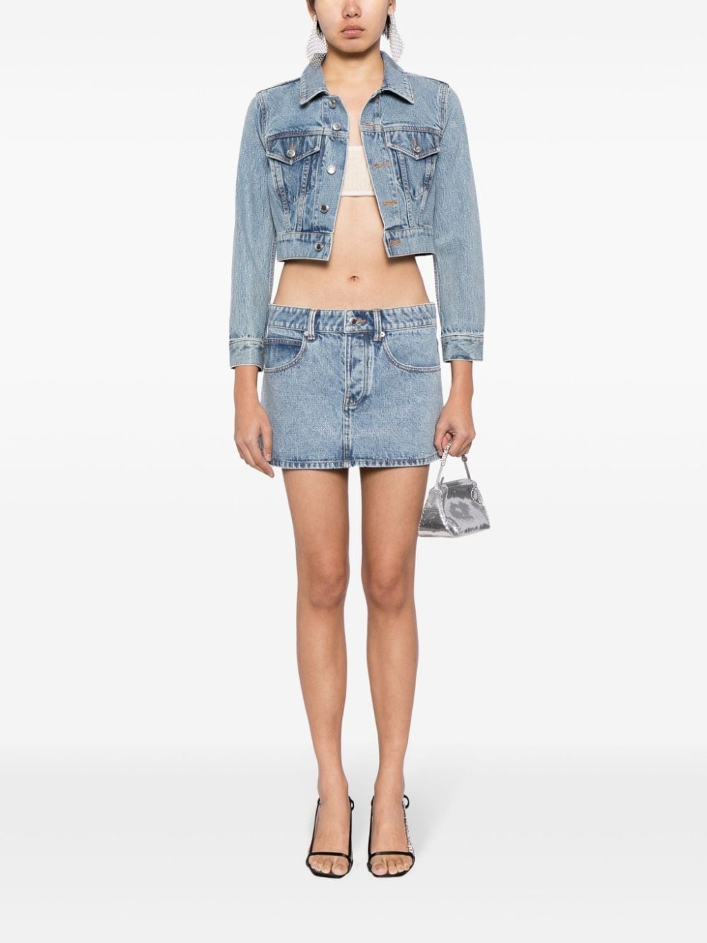 bead-embellished cropped denim jacket - 2