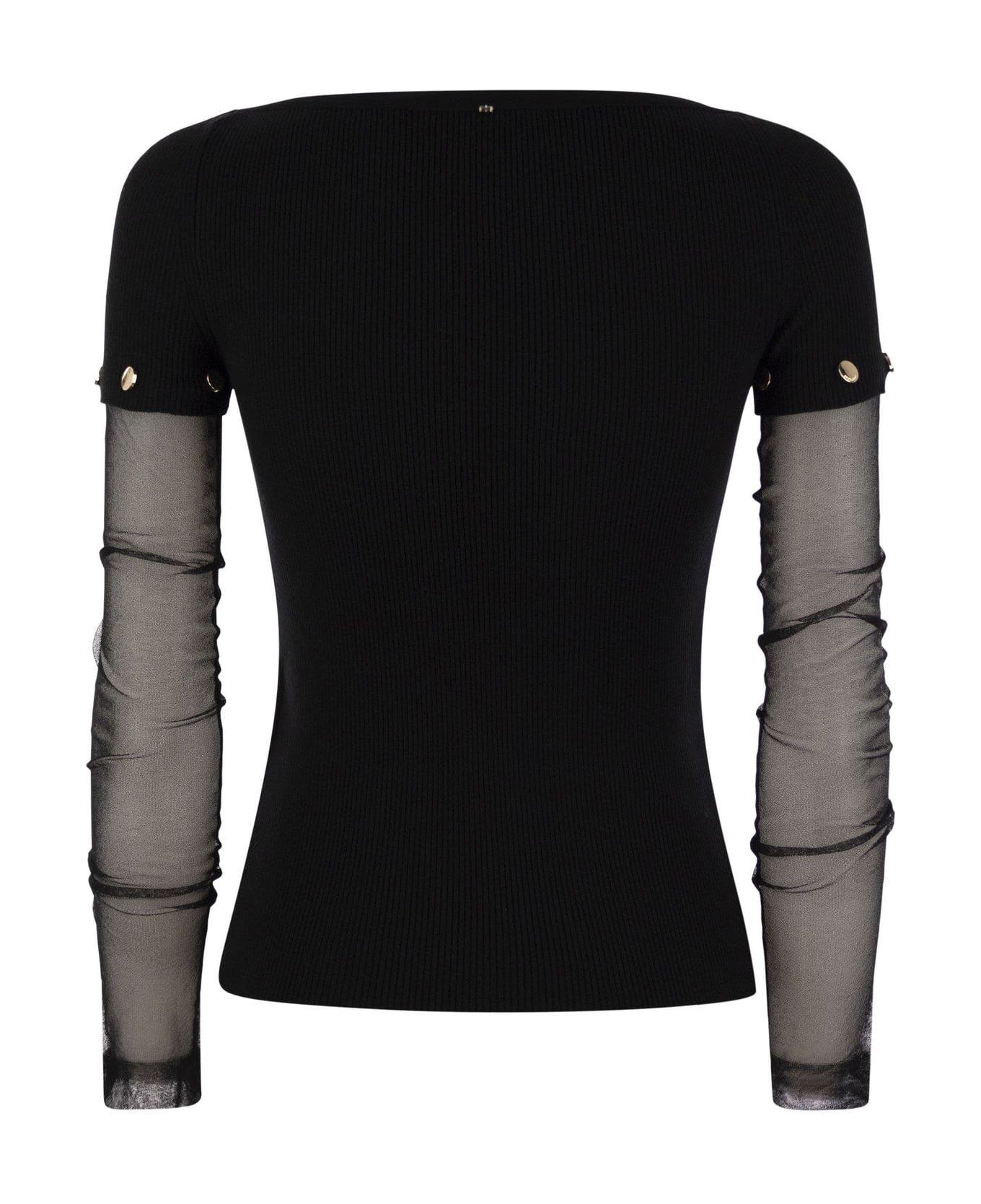 Boat Neck Long-sleeved Jumper - 2