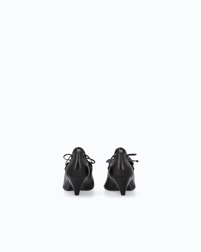 NAPPA LEATHER COURT SHOE WITH LACE-UP DETAIL AND CONE HEEL 8