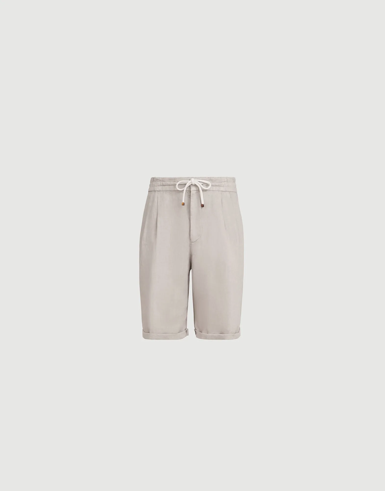 Garment-dyed Bermuda shorts in linen gabardine with drawstring and pleat - 1