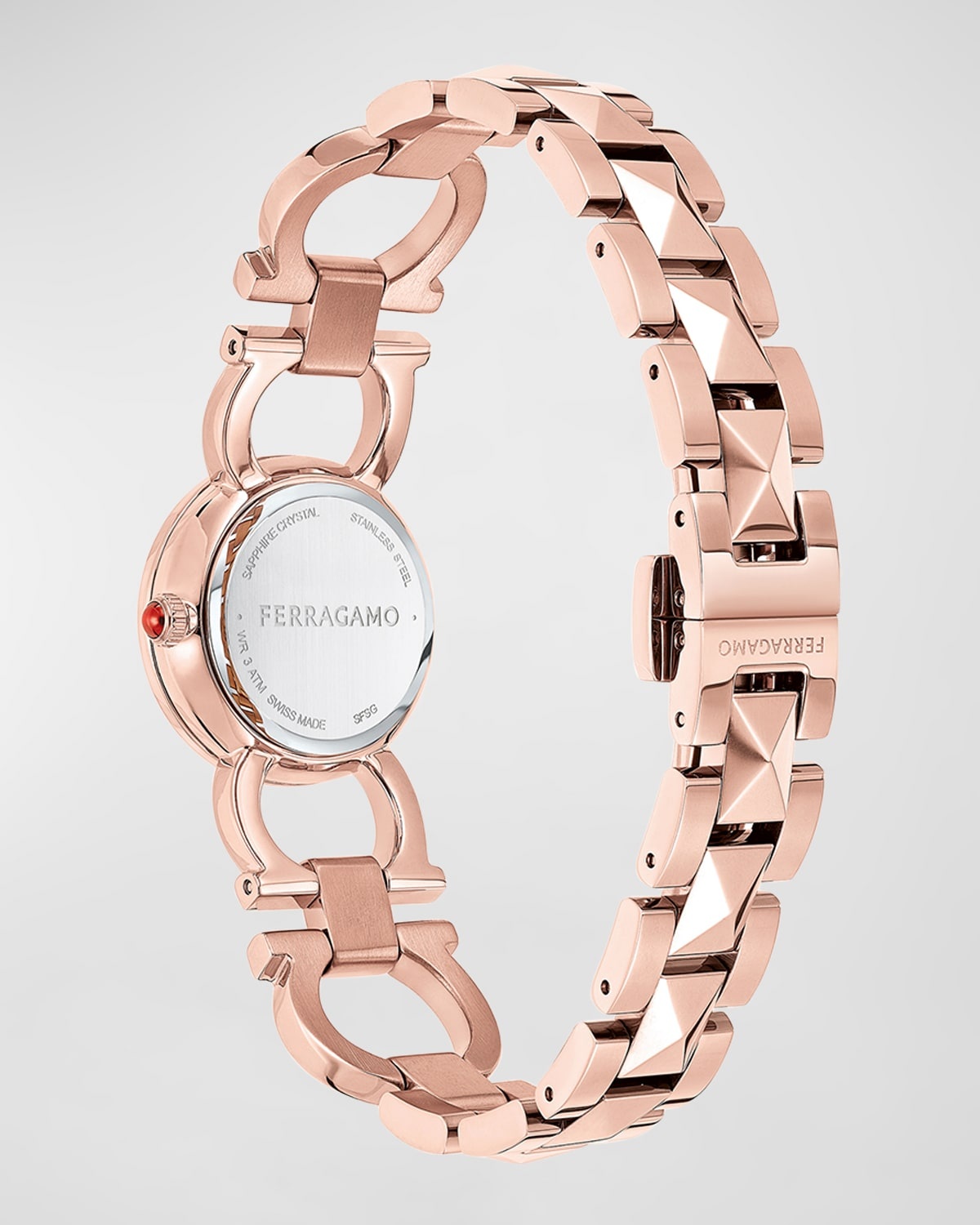 25mm Double Gancini Stud Watch with Silver Dial, Rose Gold - 3